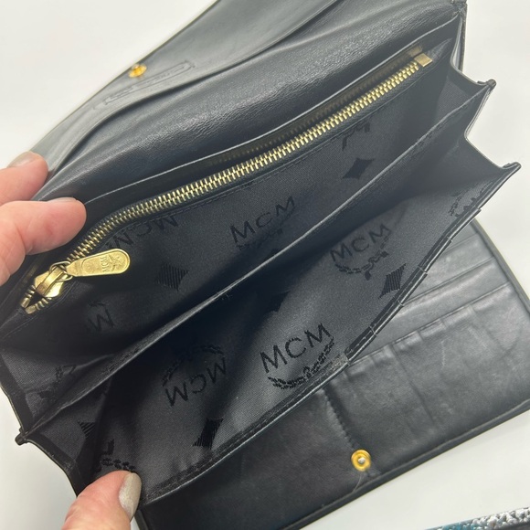 MCM monogrammed black nylon long wallet